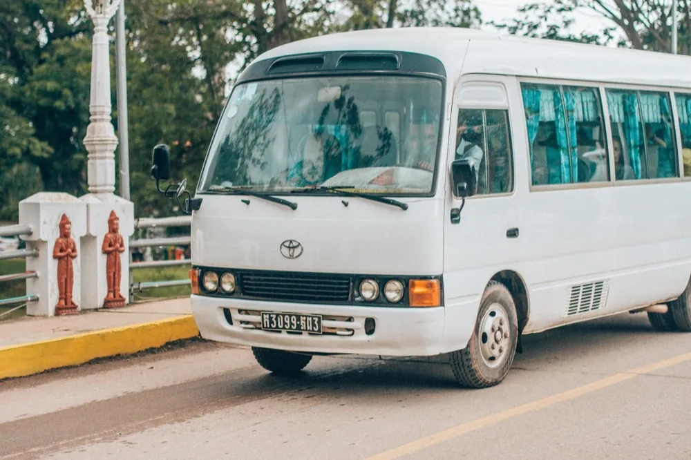 White traveller mini coach on the road